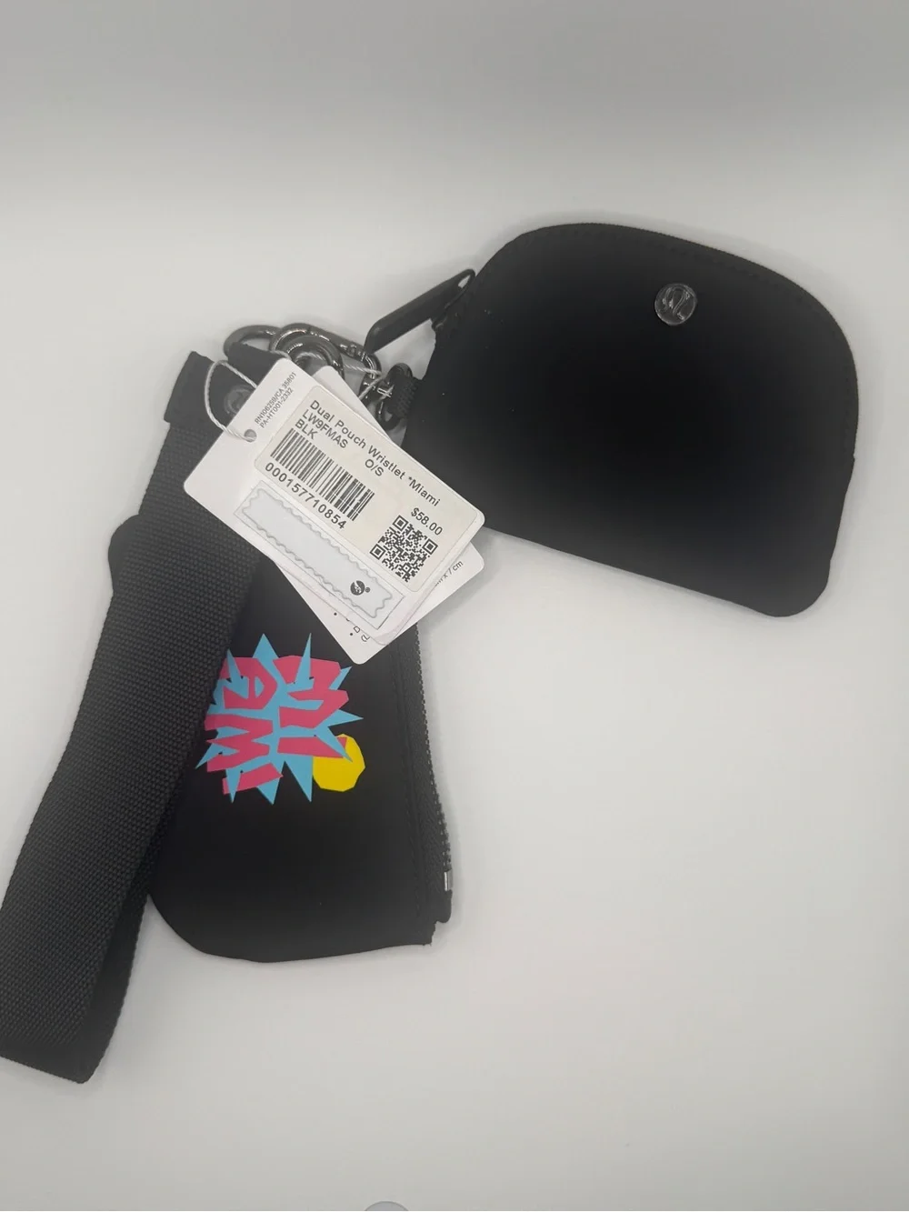 NWT Lululemon Dual Pouch Wristlet *Miami Edition — Black / Neon Pink / Teal